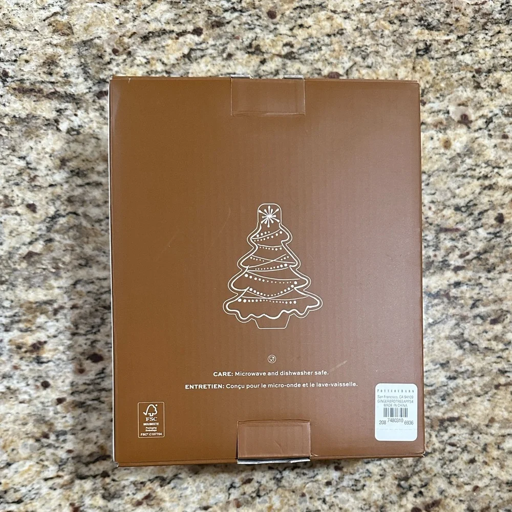 4 Pottery Barn Brown Gingerbread Tree Appetizer Plates